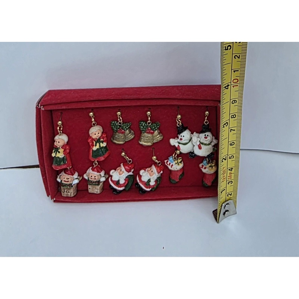 Vintage Christmas Earrings, Resin Earrings/ Six Pairs